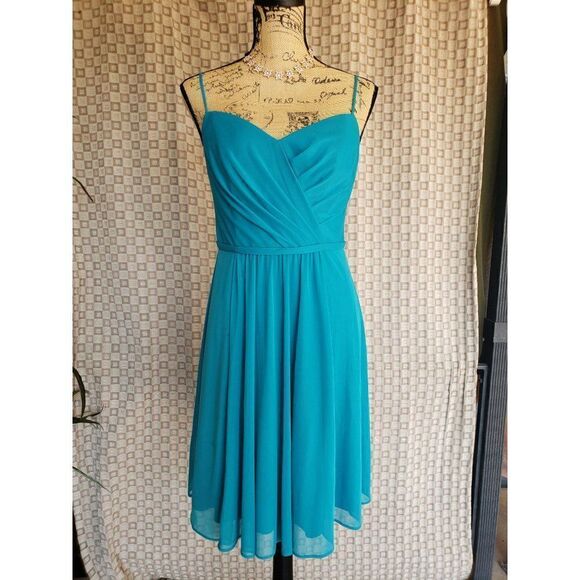 David's Bridal Sleeveless Teal Oasis Bridesmaid Dress Size 8 NWOT - Picture 2 of 7